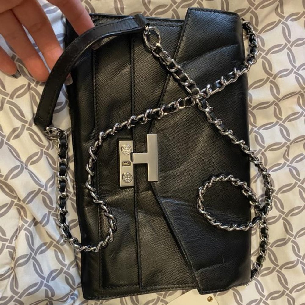 Tory Burch T Purse Black Leather Clutch